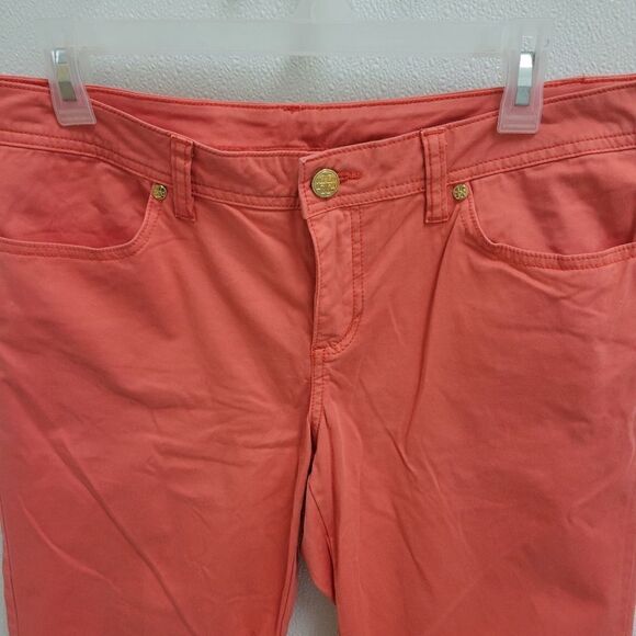 Tory Burch Large Logo Stitch Back Pocket Crop Jeans 31 Orange - Picture 6 of 8